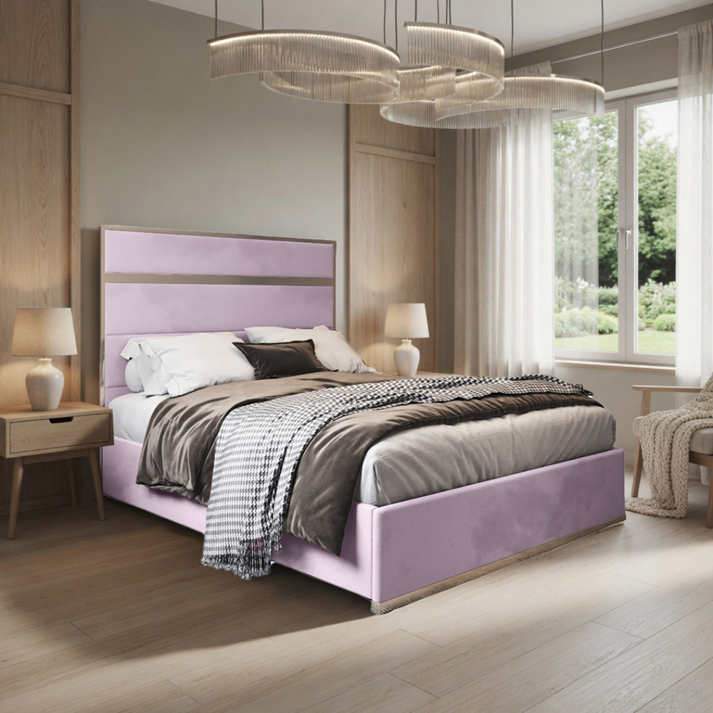 Bentley Pink King Size Velvet Upholstered Metal Bed Frame with Panelled Headboard Image 5