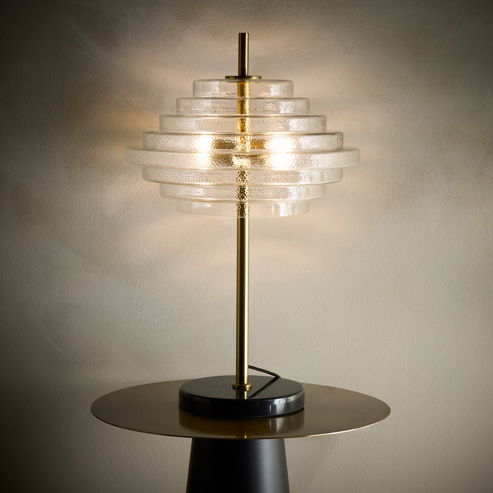 Kliving Aspen Tiered Clear Glass Brass Table Lamp Image 3
