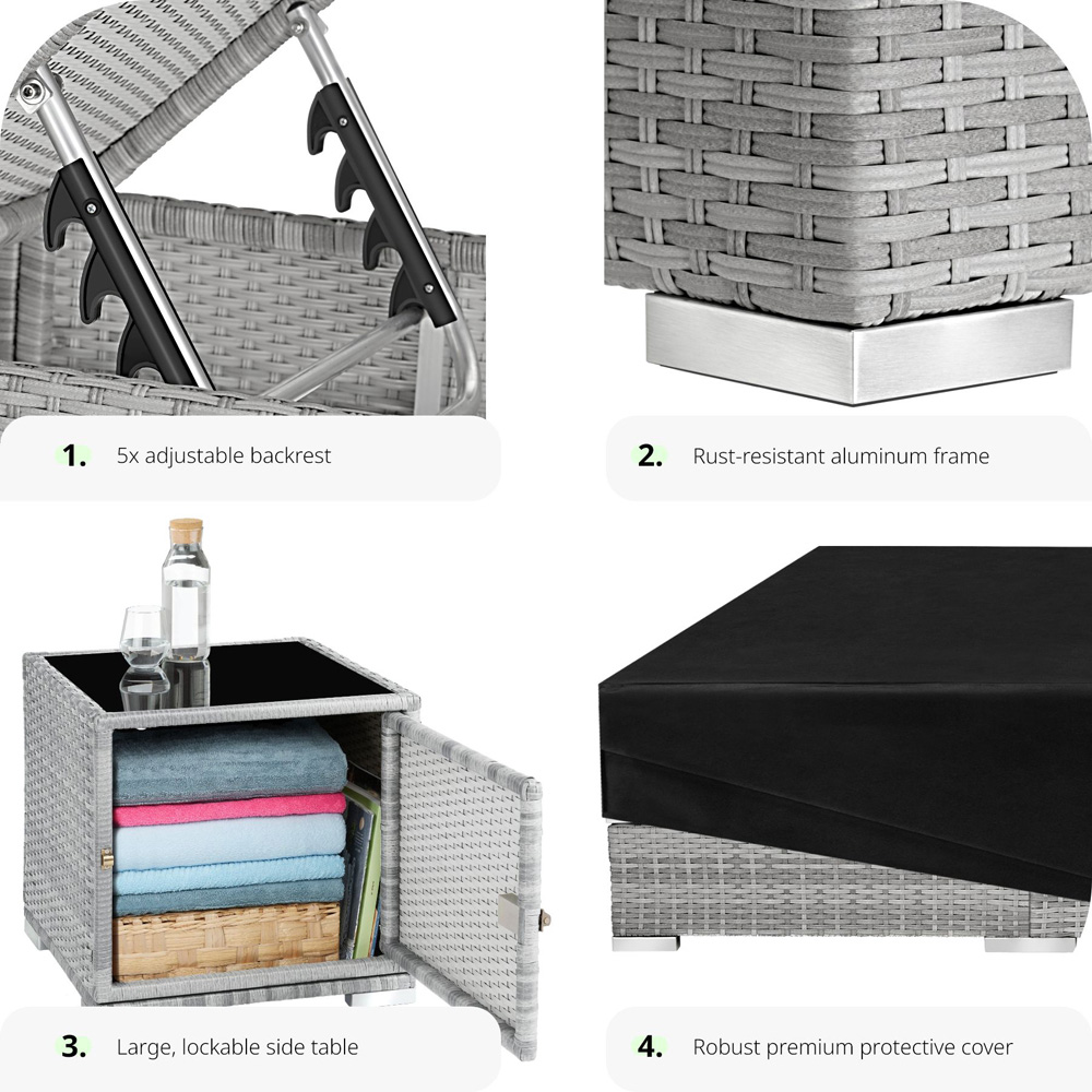 tectake Set of 2 Light Grey Sun Lounger Image 4