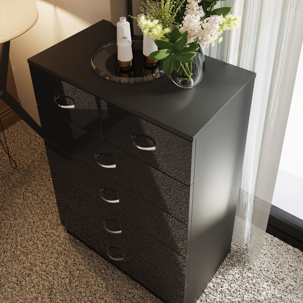 FWStyle Chilton 6 Drawer Black Gloss Chest of Drawers Image 6