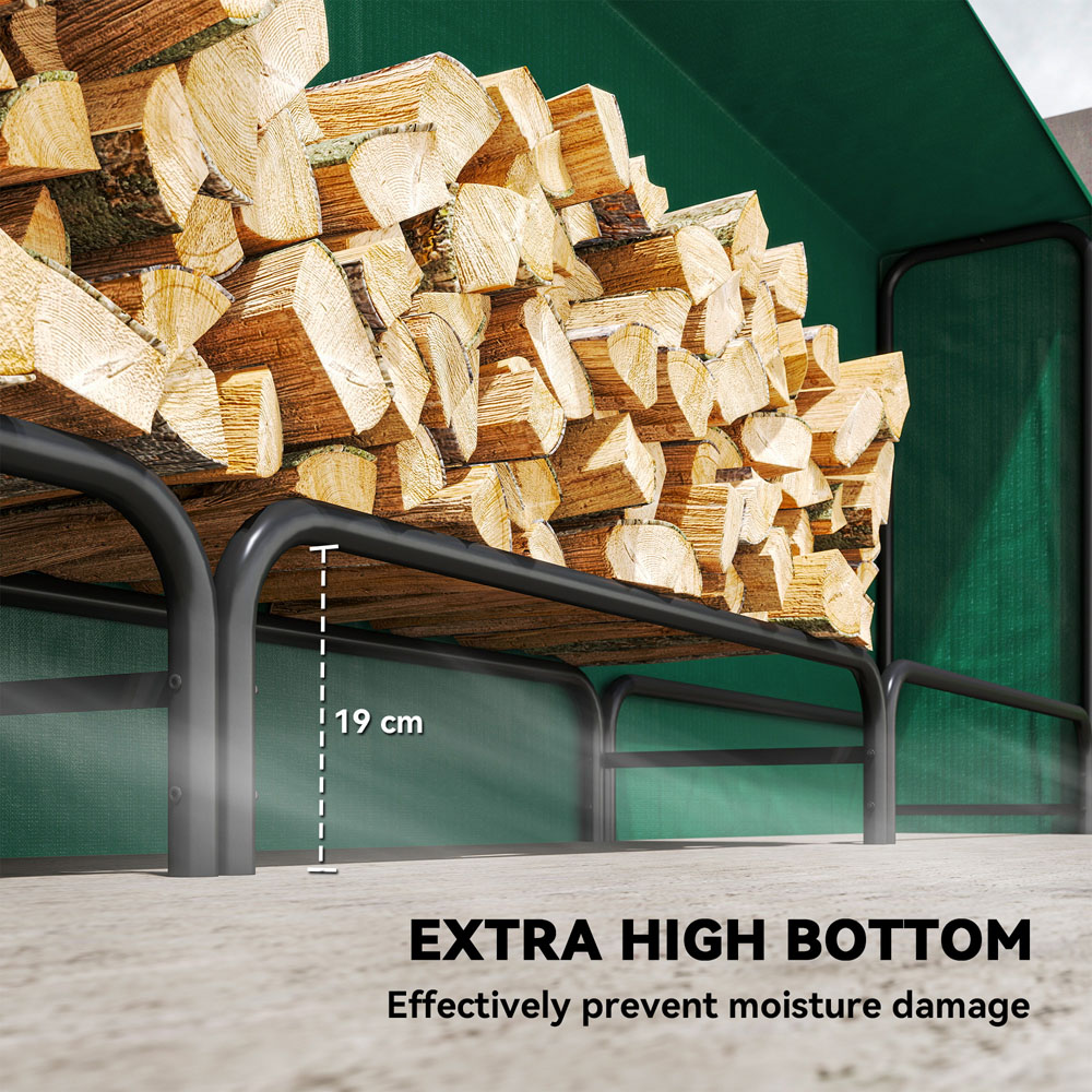 Outsunny Dark Green Metal Firewood Log Holder 99 x 36 x 300cm Image 7