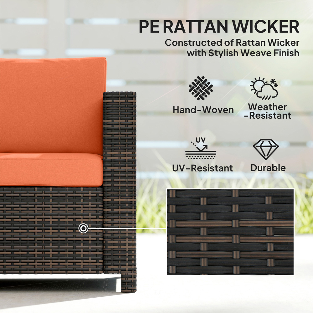 Outsunny 3 Seater Orange PE Rattan Garden Sofa Image 8