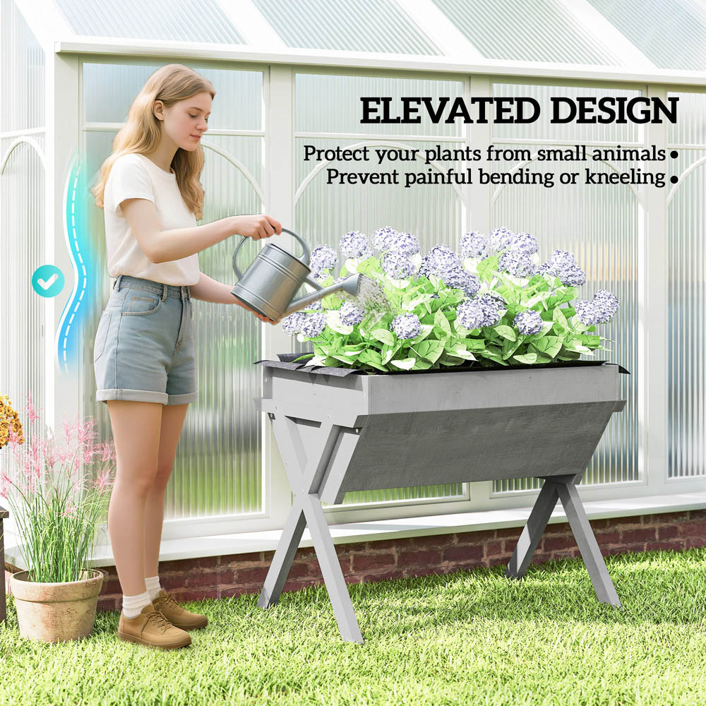 Outsunny Light Grey Wooden Planter Raised Bed 91 x 67.6 x 29cm Image 7