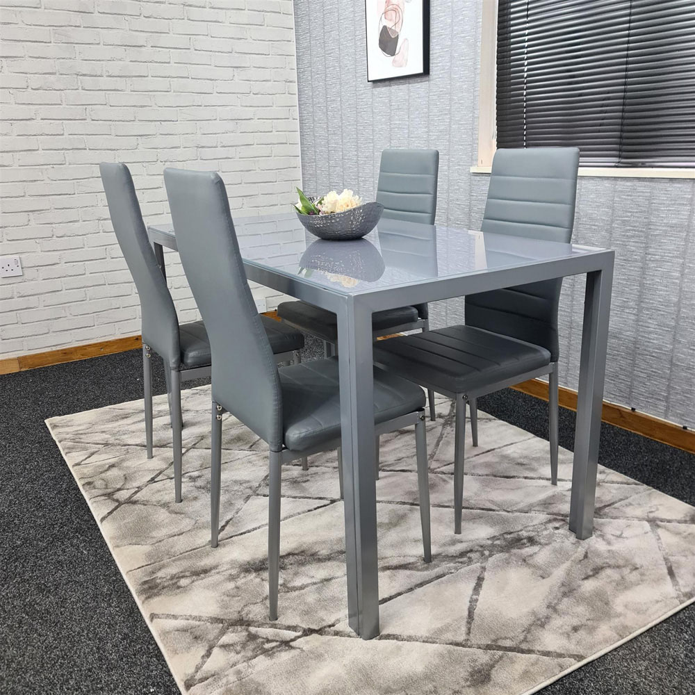 Kosy Koala 4 Seater Glass and Faux Leather Dining Set Grey Image 2