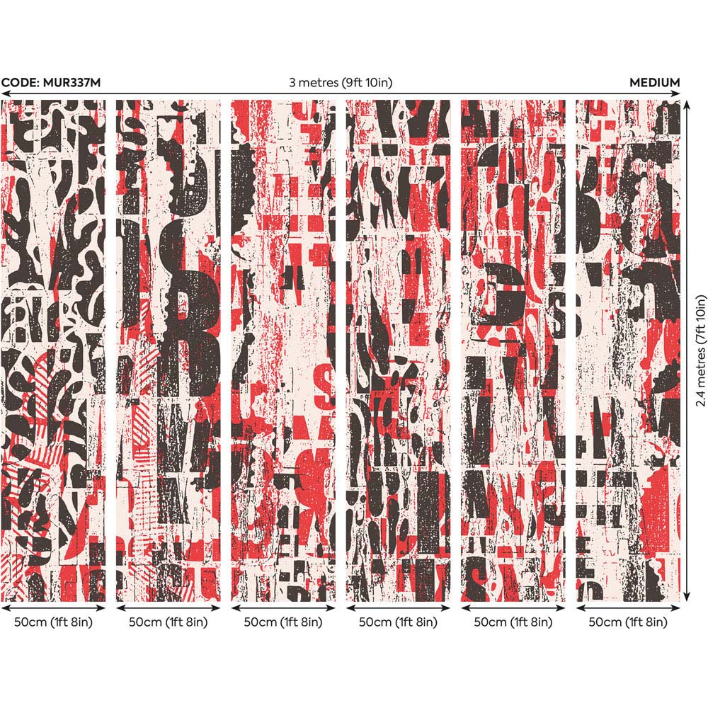 Origin Murals Letterpress Graffiti Red Wall Mural Image 3