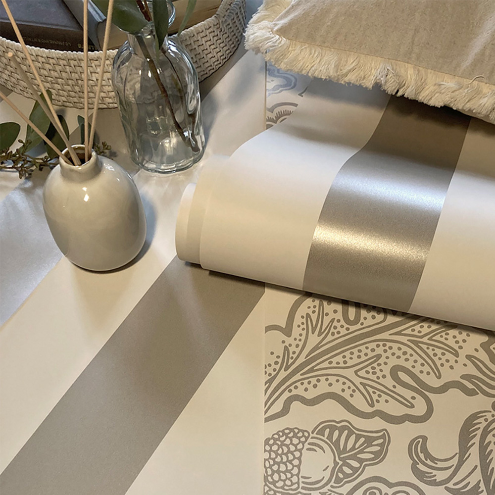Belgravia Decor Fernhurst Stripe Silver and White Wallpaper Image 2