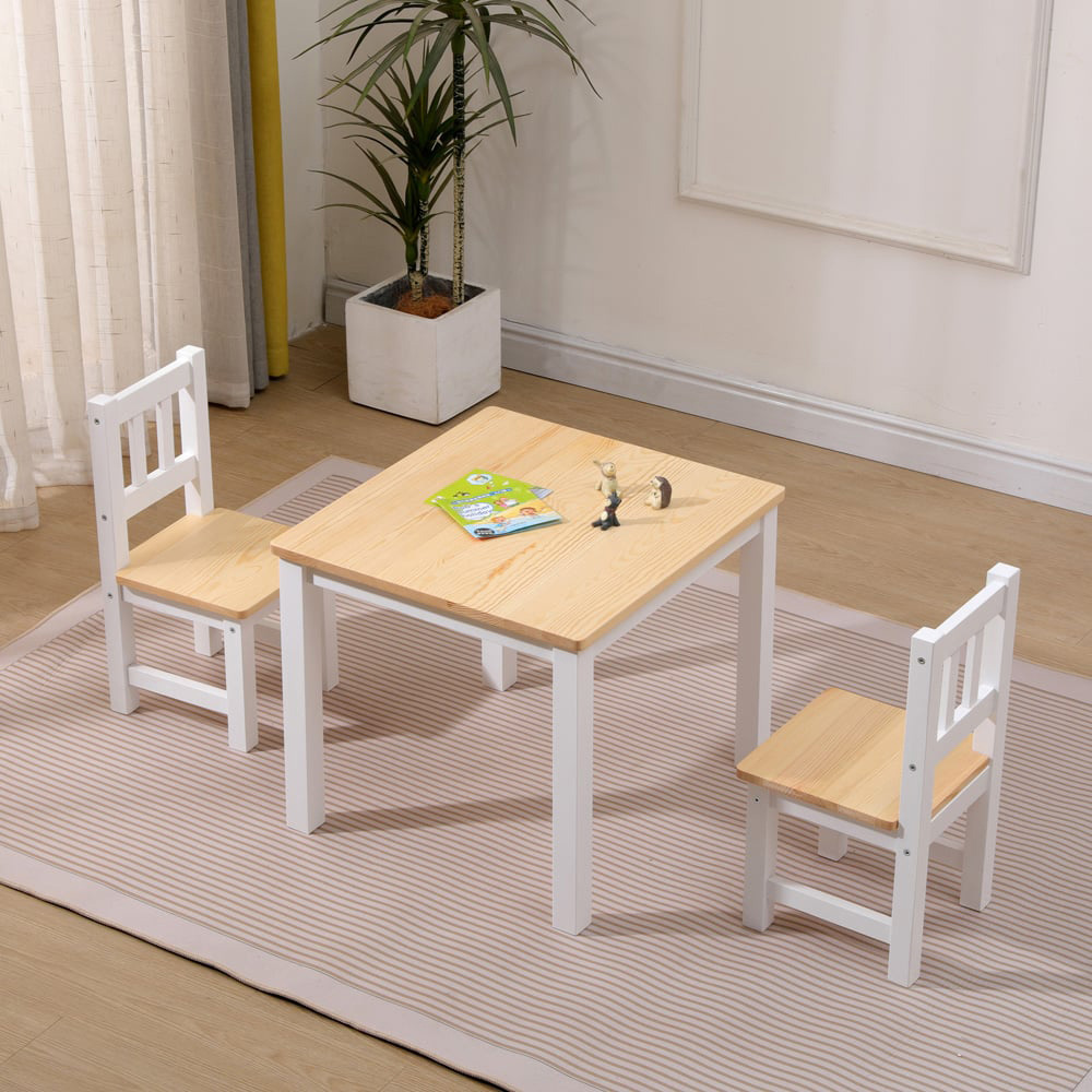 FurnitureHMD Kids 2 Seater White Pine Wood Table and Chair Set Image 5