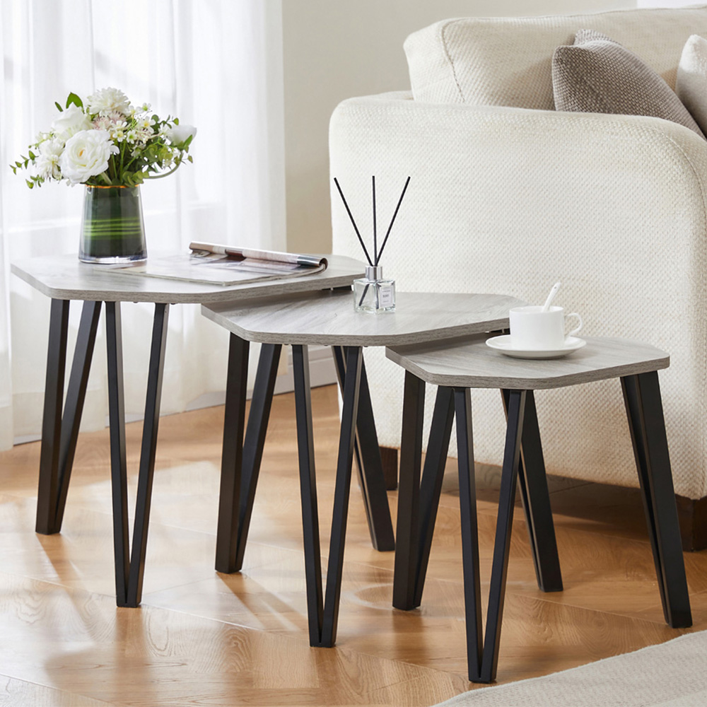 Vida Designs Brooklyn Grey Nest of Tables Set of 3 Image 1