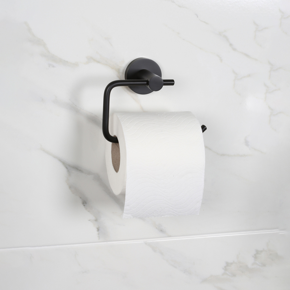 Bristan Solid Brass Matt Black Wall Mounted Round Toilet Roll Holder Image 3