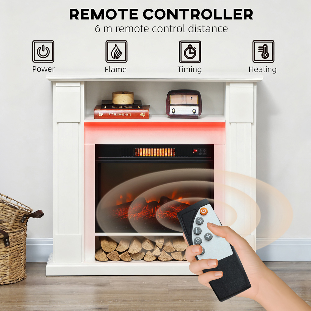 HOMCOM RGB LED Inset White Electric Fireplace 1800W Image 6