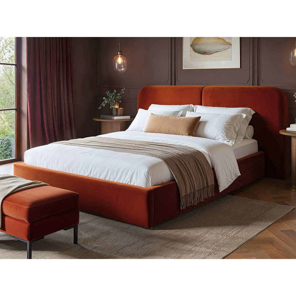 Solace+Co Lena Double Burnt Orange Velvet Ottoman Bed Image 4