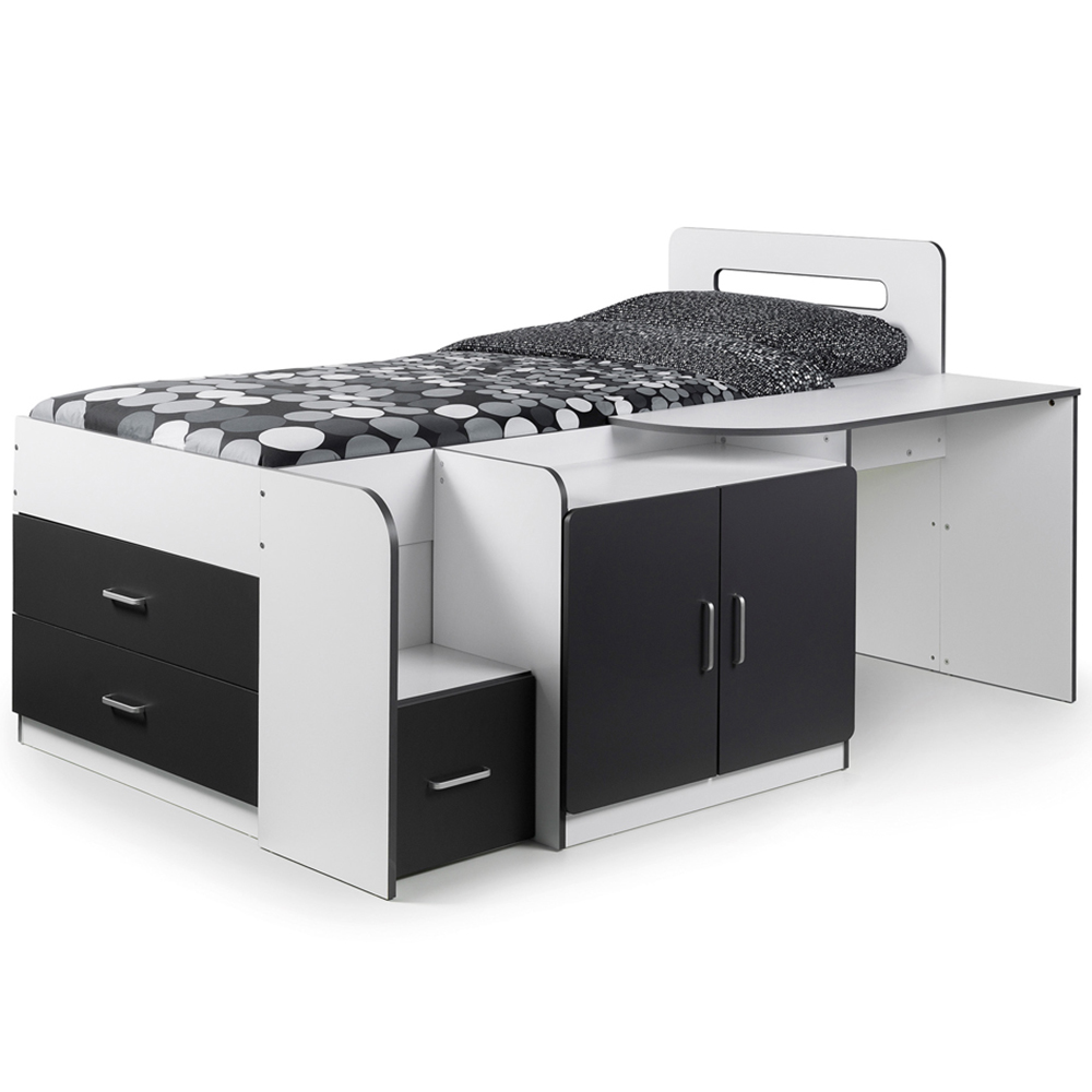 Julian Bowen Matt White and Charcoal Grey Cookie Cabin Bed with Storage Image 3