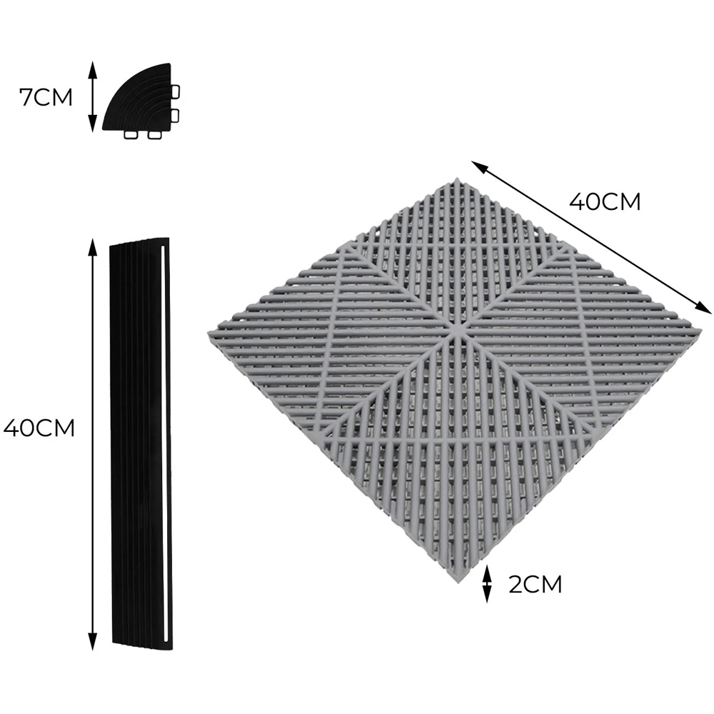 MonsterShop 120 Grey Vented Garage Floor Tiles with Edges and 14 Hexagon LED Light Image 5