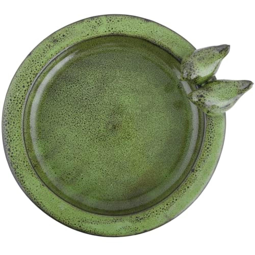 Fallen Fruits Green Ceramic Bird Bath On Pedestal Image 3