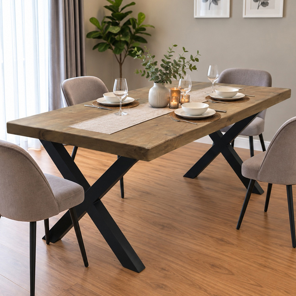 Homebase Jacobean 6 Seater Chunky and Sturdy Dining Table 80 x 150cm Image 1