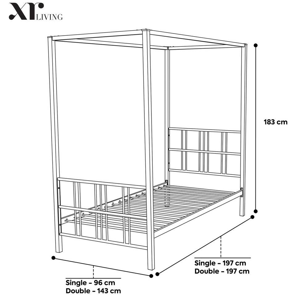 XR Living Fern Single Black 4 Poster Bed with White Soft Glow LED Light Image 8
