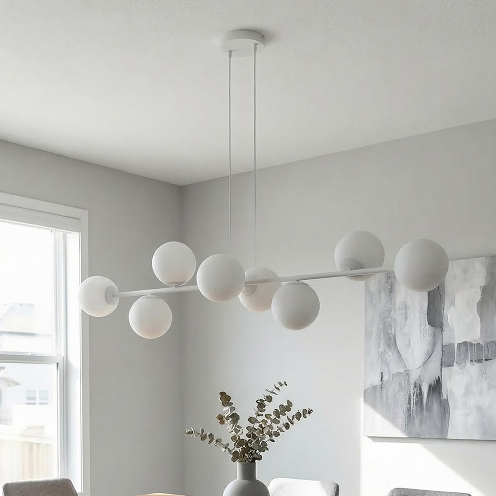 Emibig Magnus 8 Light Grey with Opal Finish E14 Ceiling Pendant Light Image 2