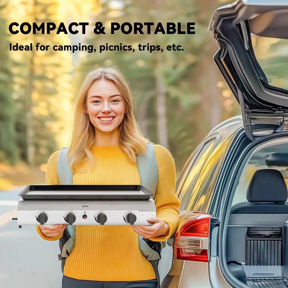 Outsunny Silver Gas Plancha Grill with 4 Stainless Steel Burner Image 6