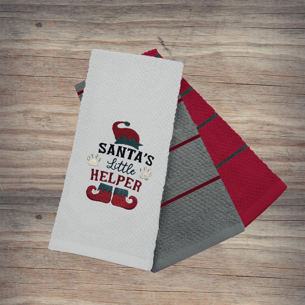 Noel Square Santas Helper White Tea Towel 3 Pack Image 2