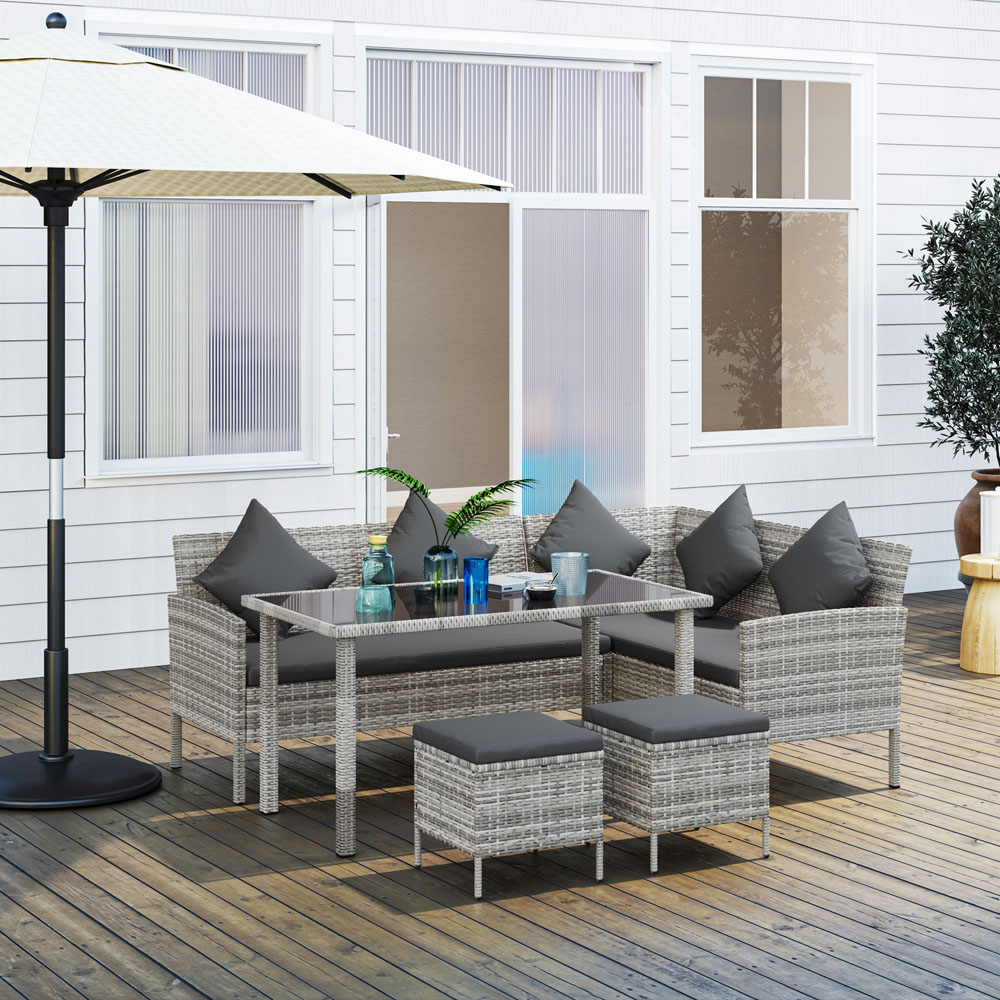 Outsunny 7 Seater Rattan Dining Corner Sofa Set Dark Grey Image 4