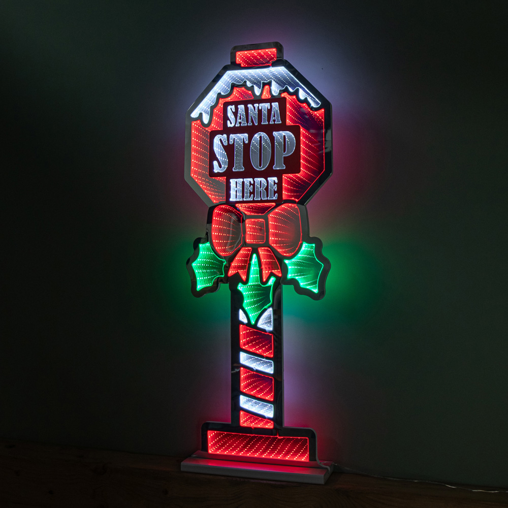 Samuel Alexander Multicolour LED Light Up Santa Stop Here Sign Infinity Christmas Decoration 90cm Image 3