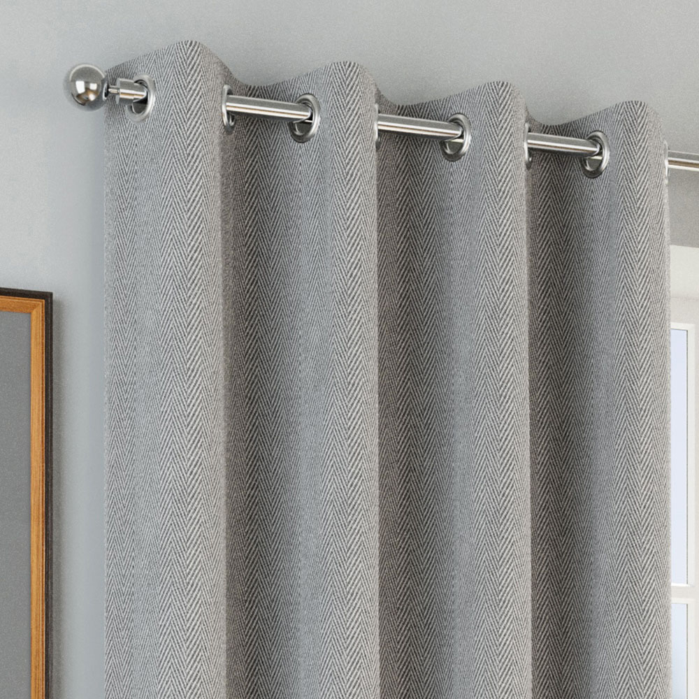 Enhanced Living Grey Herringbone Blackout Eyelet Thermal Curtains 229 x 183cm Image 2
