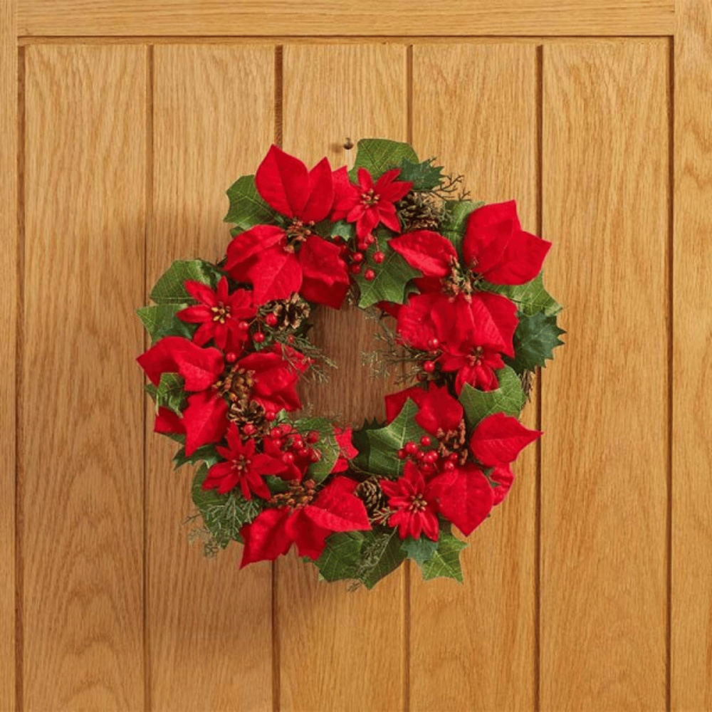 Samuel Alexander Red Poinsettia Wreath with Berries and Pinecones 40cm Image 2