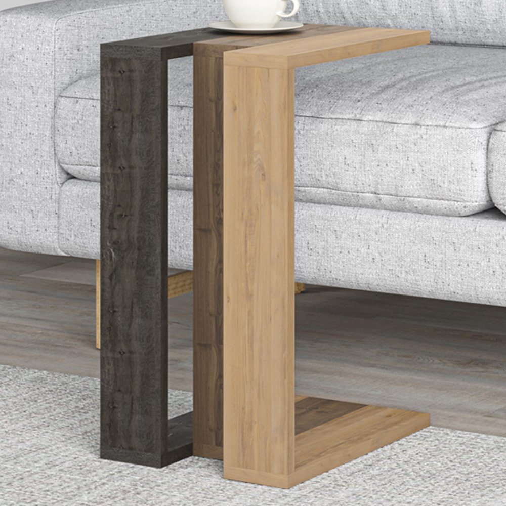 Decortie Muju Oak and Dark Coffee C Shape Side Table with Side Support Image 1
