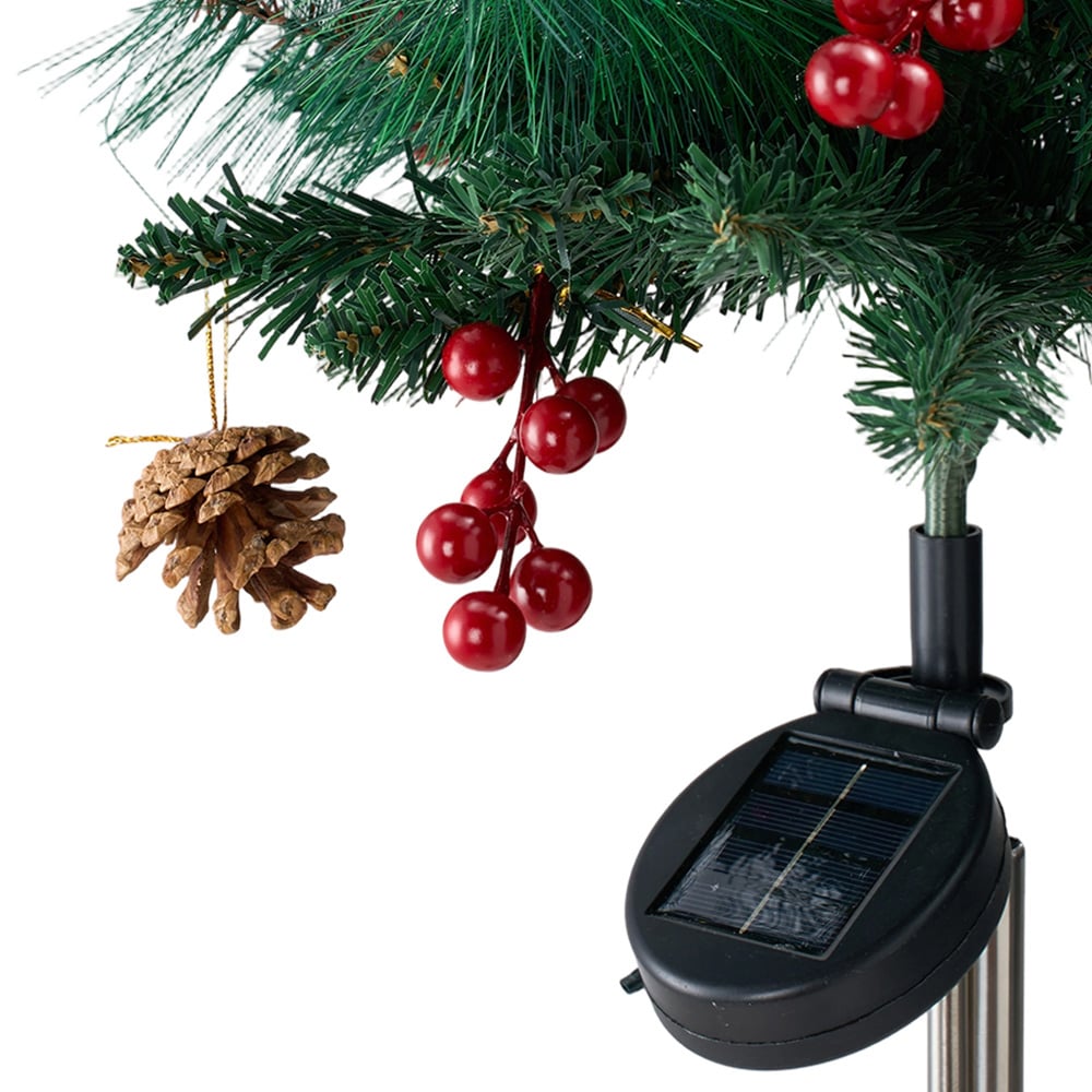 Living and Home Solar-Powered Pre-Lit Artificial Christmas Tree with Berries 2.6ft 2 Pack Image 3