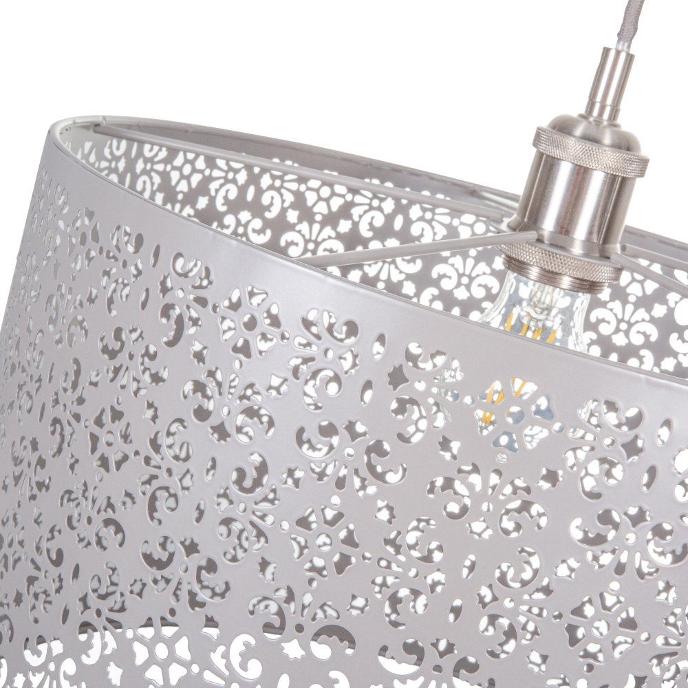 Happy Homewares Grey Metal Marrakech Designed Pendant Shade with Floral Decoration Image 3
