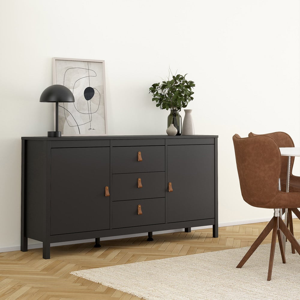 Florence Barcelona 2 Door 3 Drawer Matt Black Sideboard Image 5