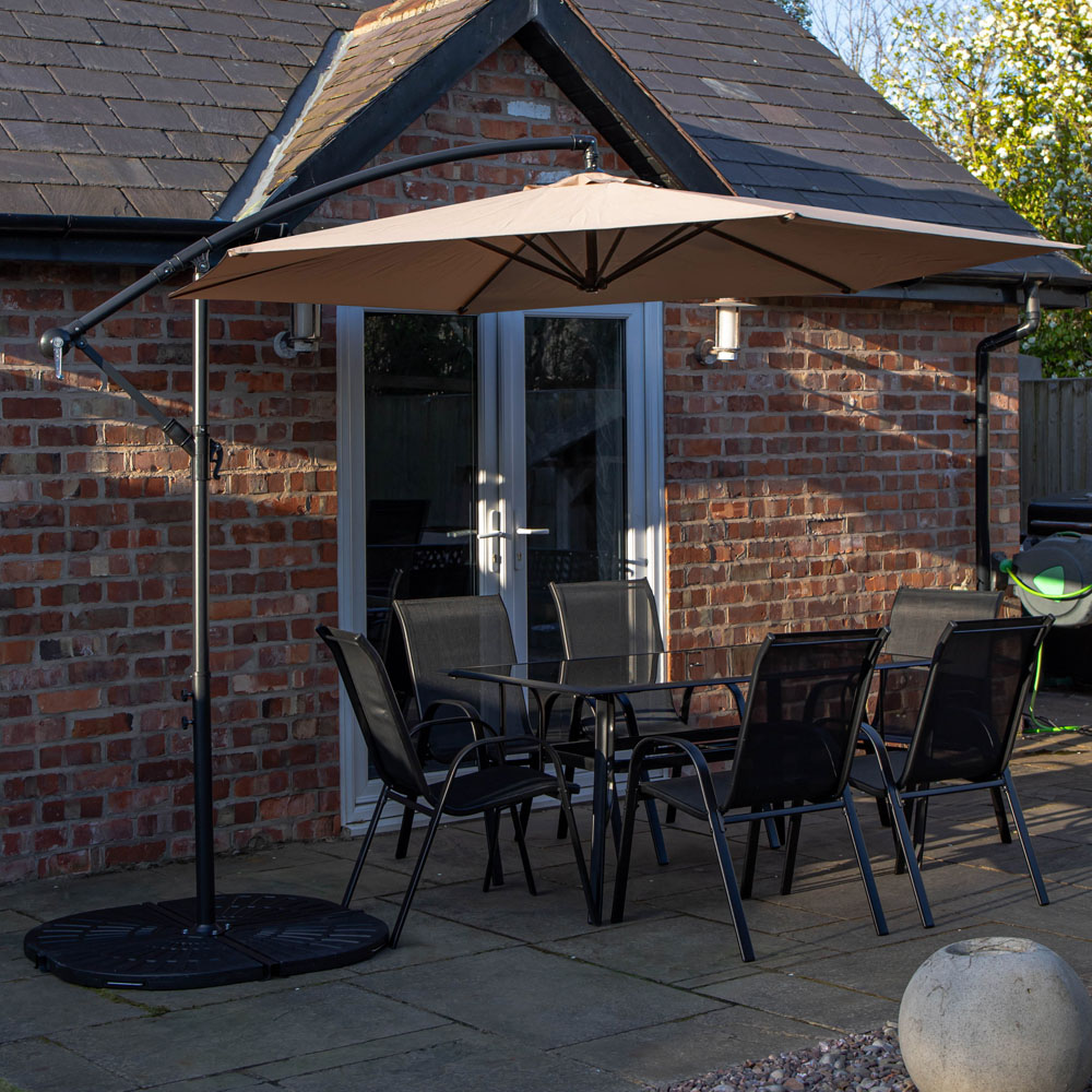 Samuel Alexander 6 Seater Garden Dining Table with Beige Banana Parasol and Base 3m Image 1