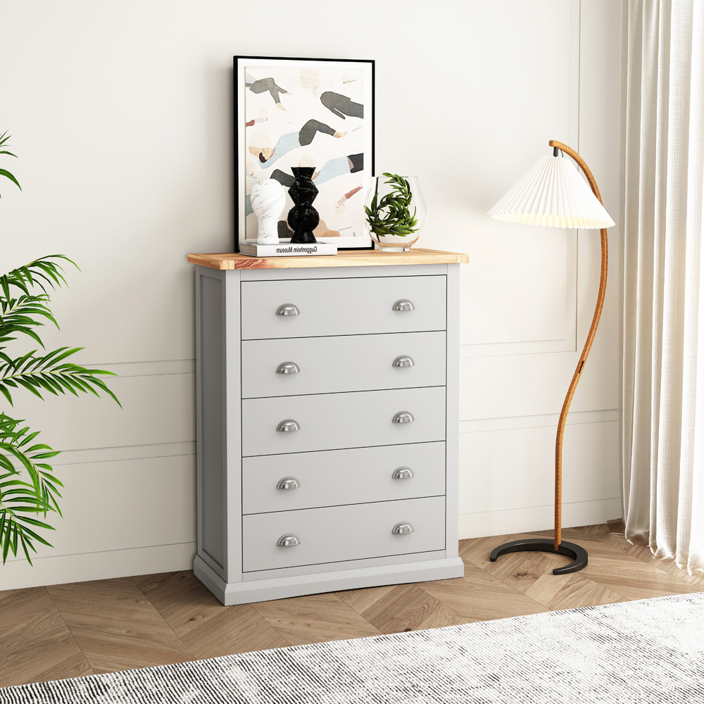 Cabinet Bits Loreo 5 Drawer Grey Chrome Cup Handle Chest of Drawers Image 5