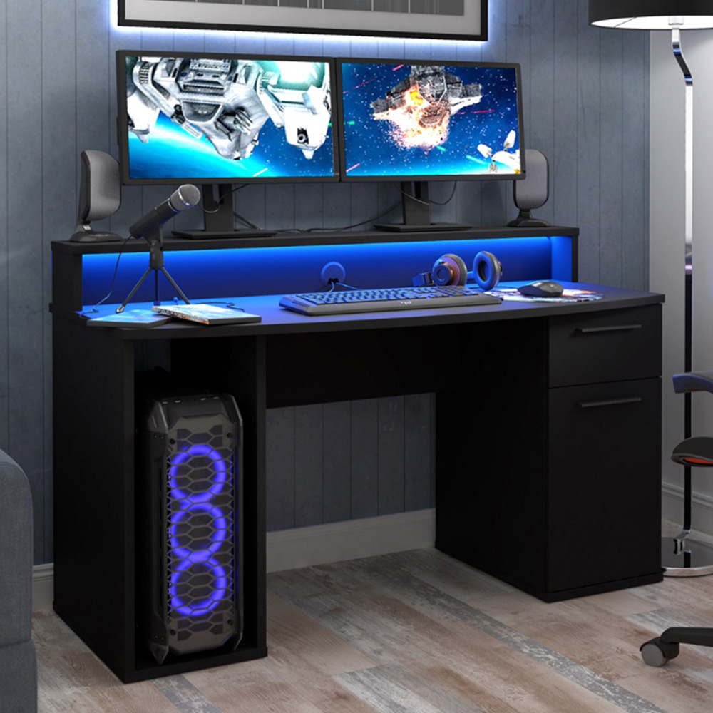 Flair Power Z Colour Changing LED Compact Gaming Desk Black Image 1