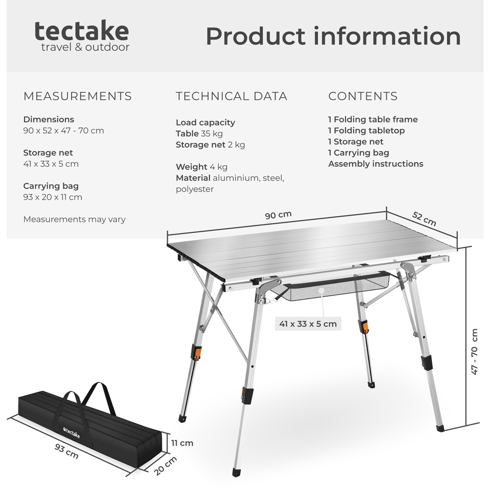 tectake Tina Silver Foldable and Height Adjustable Camping Table Image 9
