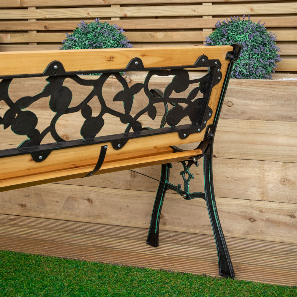 Samuel Alexander 2 Seater Rose Design Wooden and Cast Iron Garden Bench Image 5