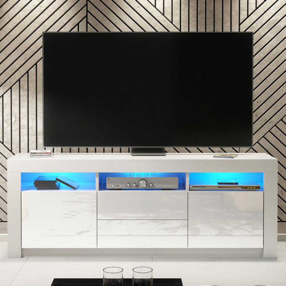 Creative Furniture Shine White and White Gloss 2 Door 2 Drawer 3 Shelf TV Unit with LED Image 4