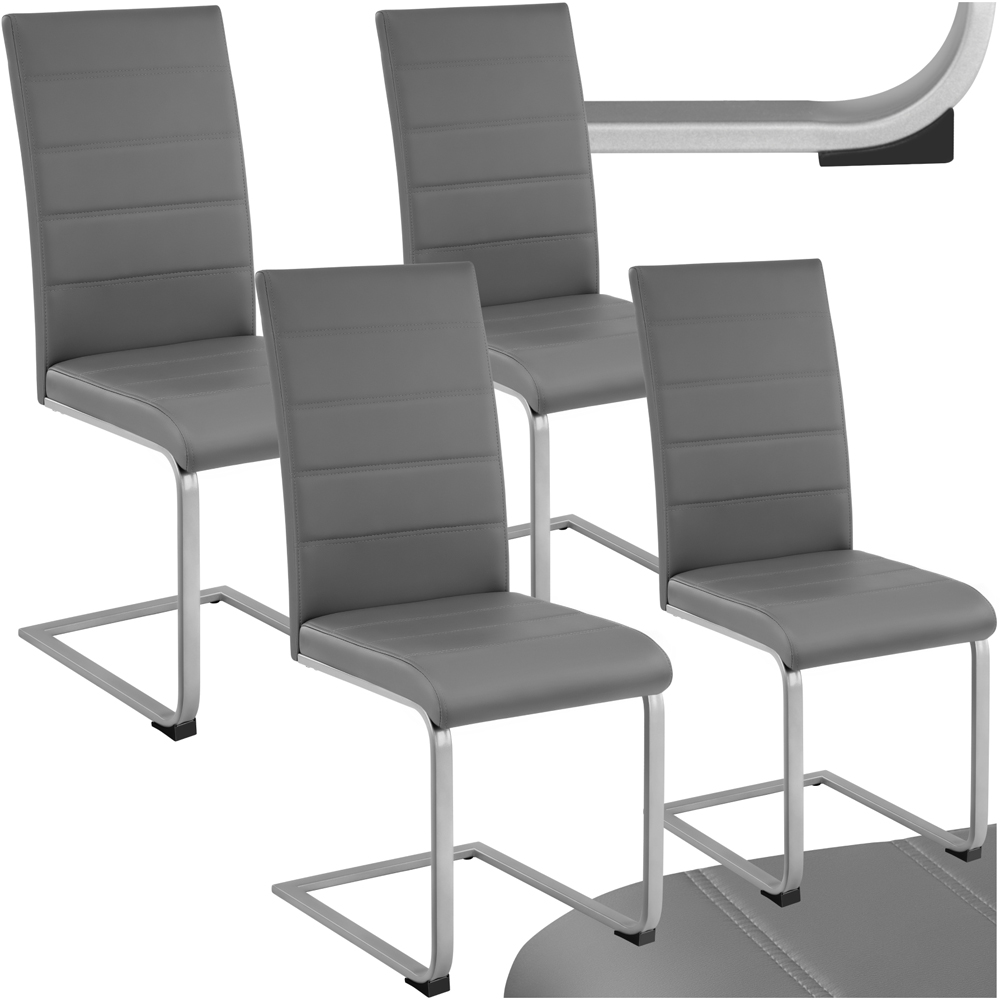 tectake Set of 4 Grey Cantilever High Backrest Dining Chair Image 2