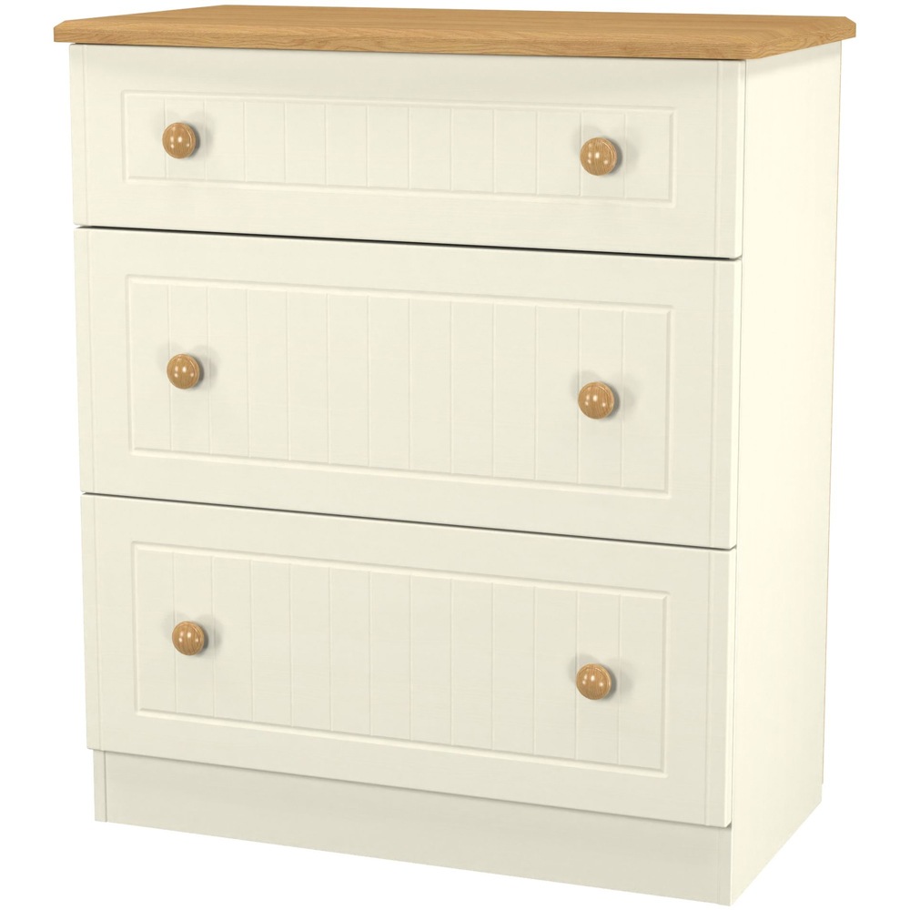 Crowndale Warwick 3 Drawer Cream Ash and Oak Deep Chest of Drawers Image 4