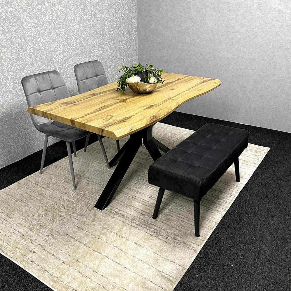 Portland 4 Seater Grey and Black MDF Dining Set with Velvet Chairs and Bench Image 6