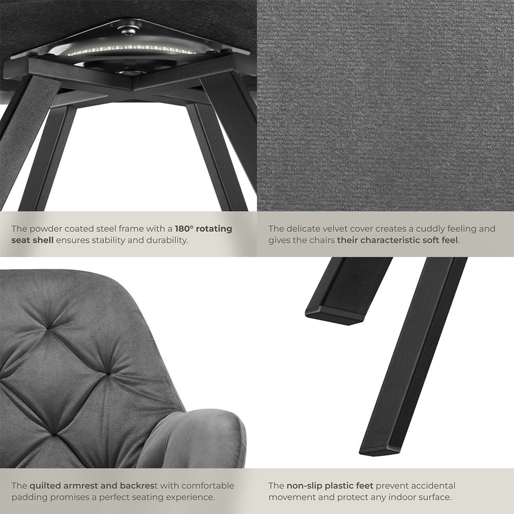 tectake Lucia Set of 2 Anthracite Quilted Armchair Image 5