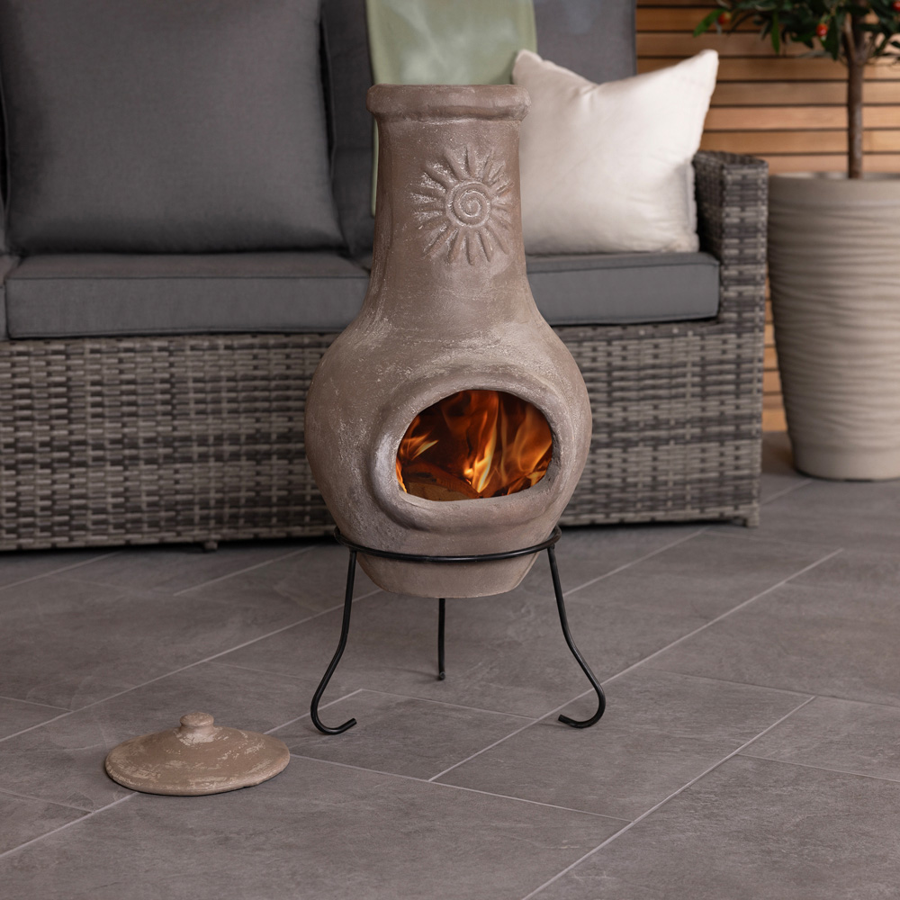 Charles Bentley Medium Natural Clay Chiminea Sun Design Image 2