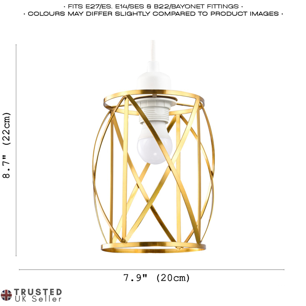 Happy Homewares Vintage Lantern Cage Brushed Gold Metal Strips Pendant Shade Image 7