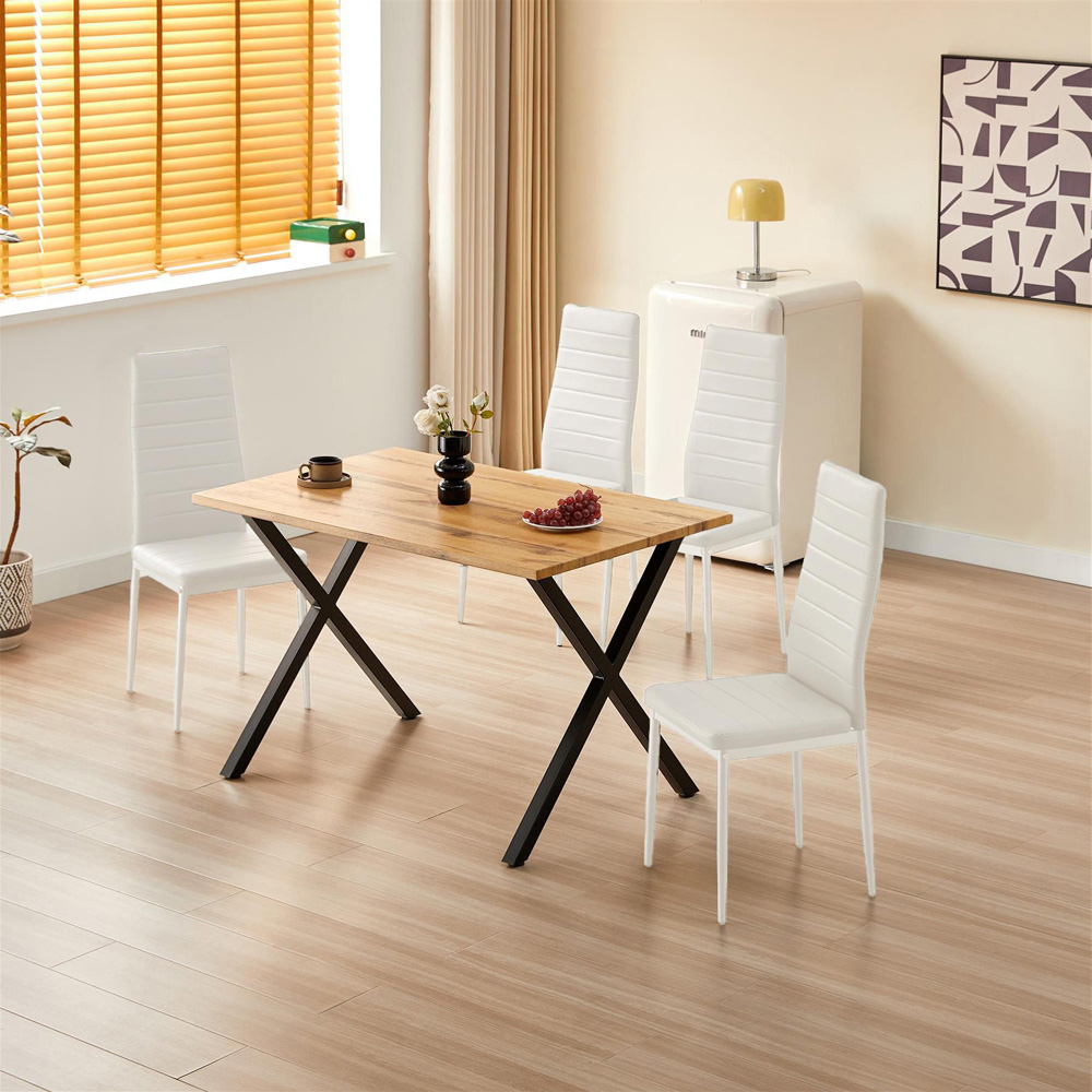 Kosy Koala 4 Seater Faux Leather Wooden Dining Set White Image 2