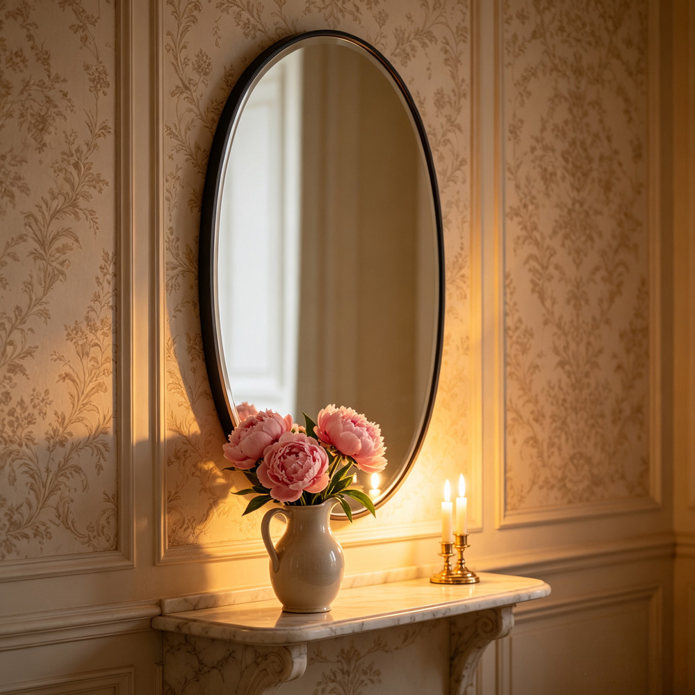 Living and Home Black Oval Aluminium Framed HD Float Glass Bathroom Mirror 50 x 70cm Image 7
