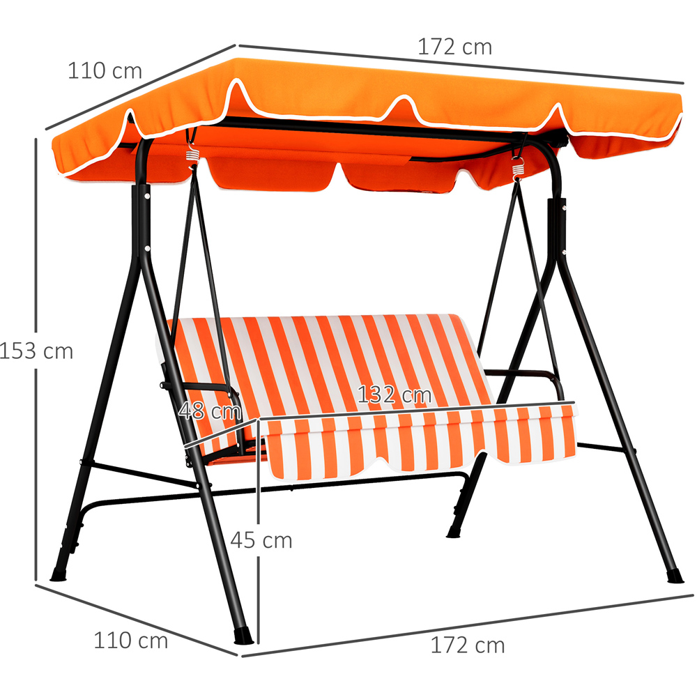 Outsunny 3 Seater Orange and White Swing Chair with Canopy Image 8