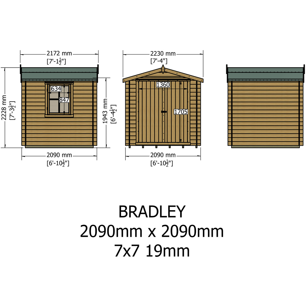 Shire Bradley 7 x 7ft Double Door Wooden Log Cabin Image 9