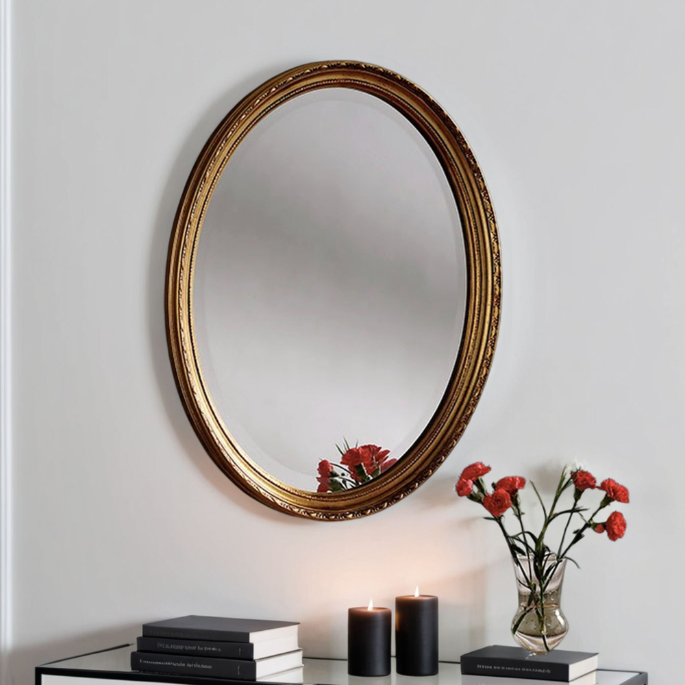 Yearn Gold Traditional Oval Wall Mirror 68 x 58cm Image 2