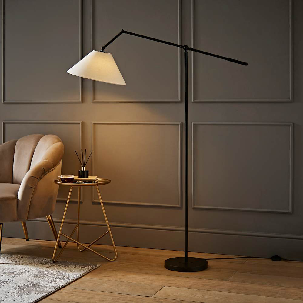 ValueLights Layla Black Adjustable Floor Lamp with Linen Shade and Bulb Image 6