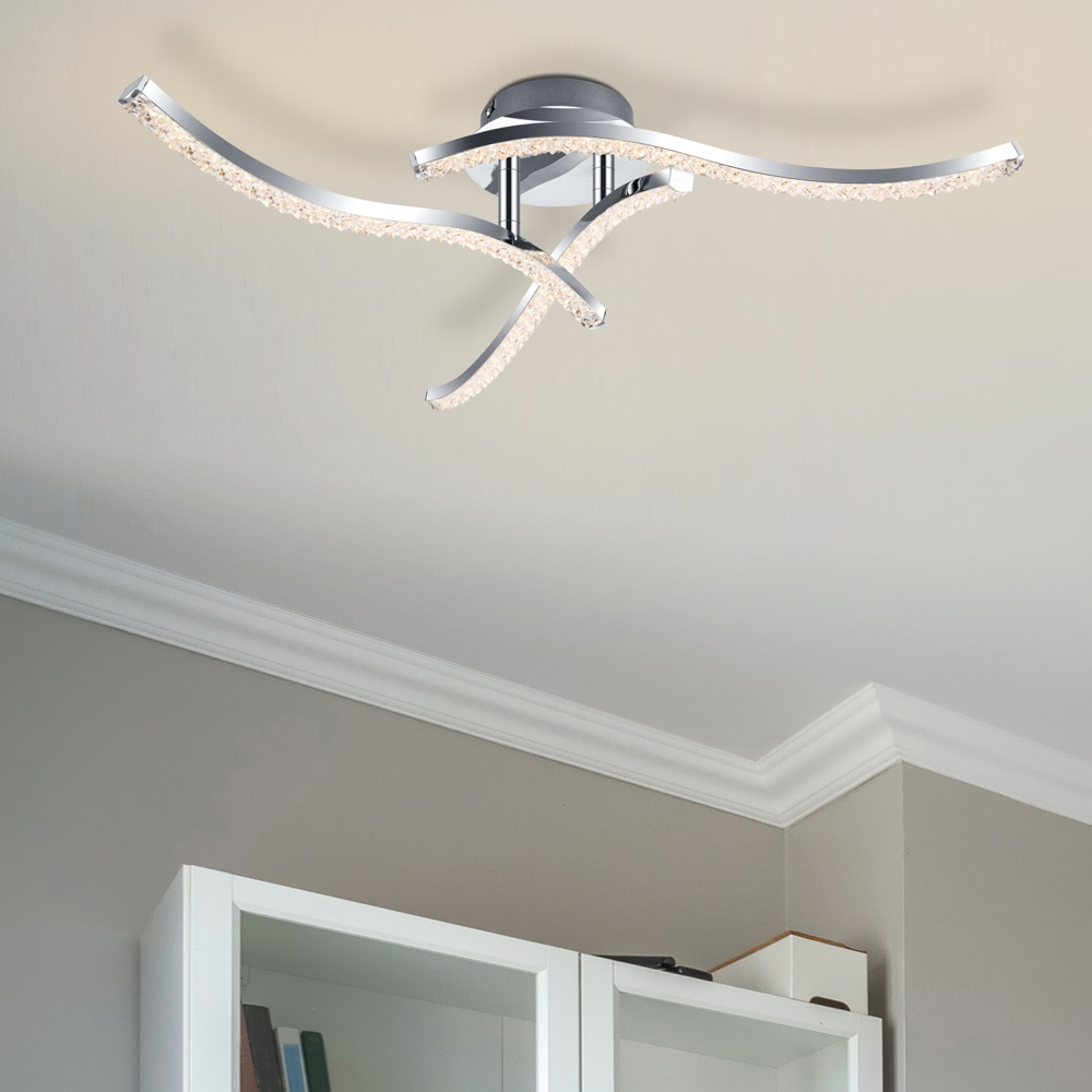 Cosylyte Kenworth 3 Light Chrome Wavy Beaded LED Ceiling Light Image 2
